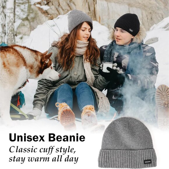 Elegant Grey Winter Beanie - Fleece Lined Knitted Skull Cap for All-Day Comfort - Picture 5 of 6